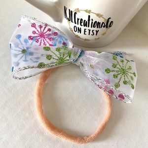 Sparkly Pink Blue and Green Bow Nylon Headband